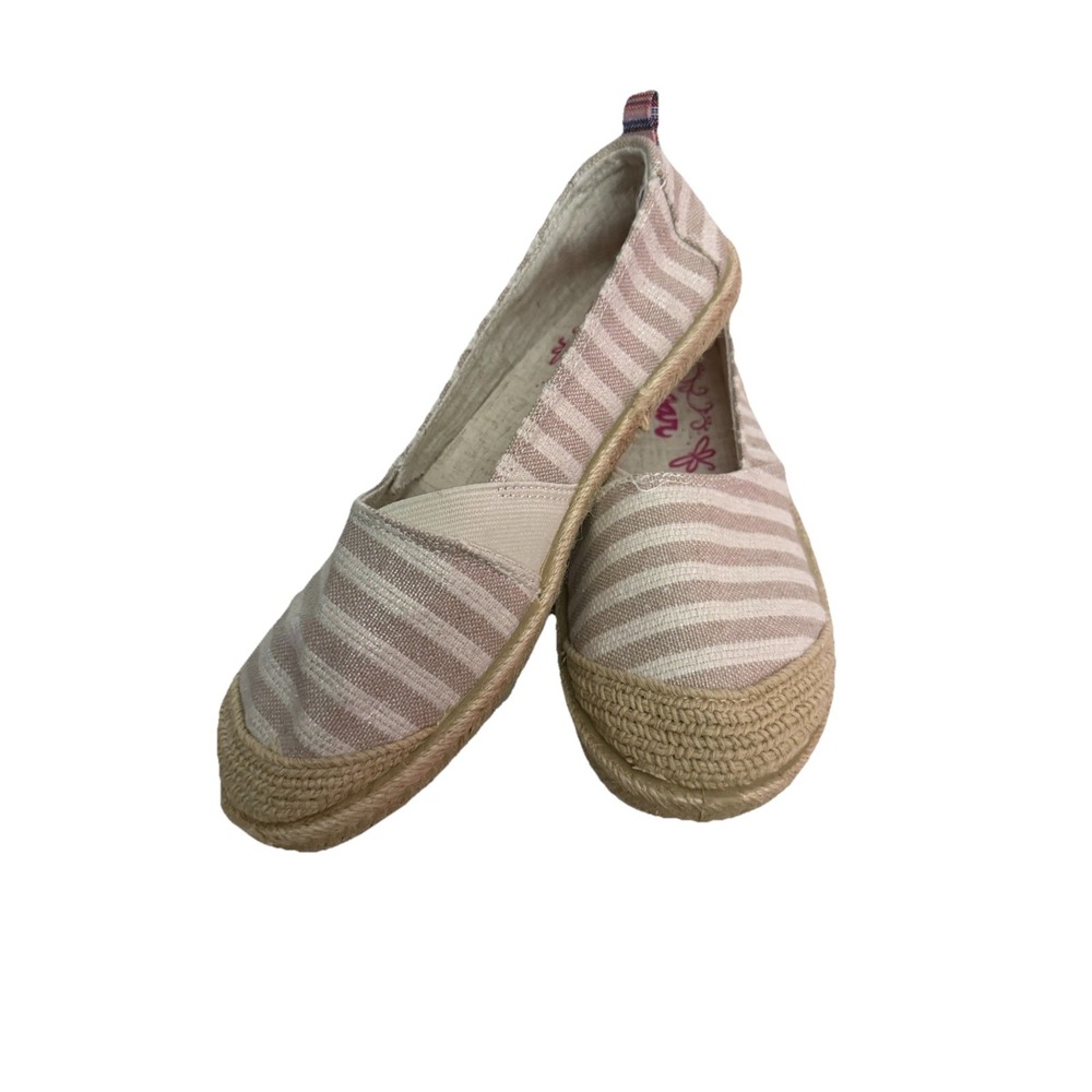 Sugar Women Slip On Shoes Flat Espadrille Beige Stripe Sparkle Sz 8 New w/ Flaws